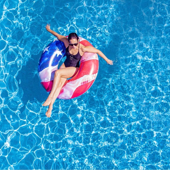 PoolCandy Stars and Stripes American Flag Pool Tube Swim Ring 48 Inch - Picture 1 of 4